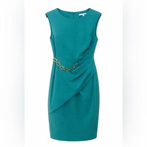 Studio One Teal Midi Dress with Gold Chain Detail